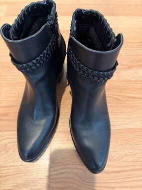 Black Braided Leather Ankle Boots